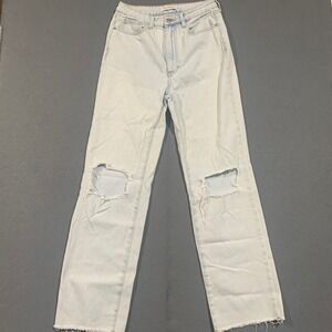 WeWoreWhat Womens High Rise Wide Leg Distressed Jeans Light Wash Blue Size 28